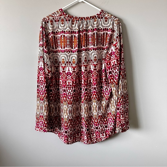 Garnet Hill 100% Silk Floral Green and Orange Ikat Women's Top Size 16 - Picture 11 of 13